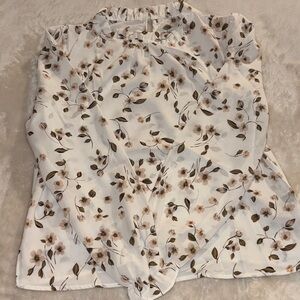 SHEIN White and Brown Floral Blouse